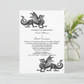 Silver Medieval Dragon Wedding Uitnodigen Kaart (Staand voorkant)