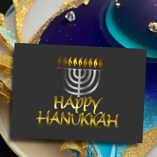 Silver Menorah Flames Happy Hanukkah Kaart