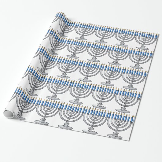 Silver Menorah Hanukkah Wrapping Paper Cadeaupapier (Uitgerold)