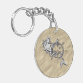 Silver Mermaid in het zand Decor Sleutelhanger (Voorkant Links)