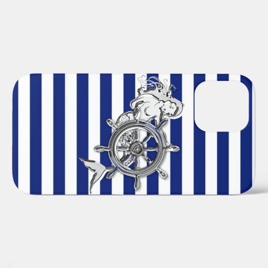 Silver Mermaid op Nautical Stripes Case-Mate iPhone Case (Achterkant (horizontaal))