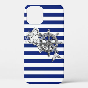Silver Mermaid op Nautical Stripes iPhone 12 Hoesje