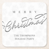 Silver Merry Christmas Script Custom Vierkante Kartonnen Onderzetter (Voorkant)