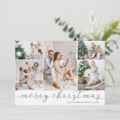 Silver Merry-kerstfotokaart Vijf Afbeeldingen Feestdagenkaart (Staand voorkant)