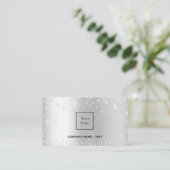 Silver metal glitter logo elegant QR-code Visitekaartje (Staand voorkant)