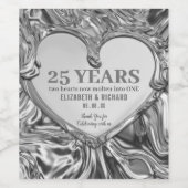 Silver Metal Heart Wedding Jubileum Wijn Etiket (Enkel label)