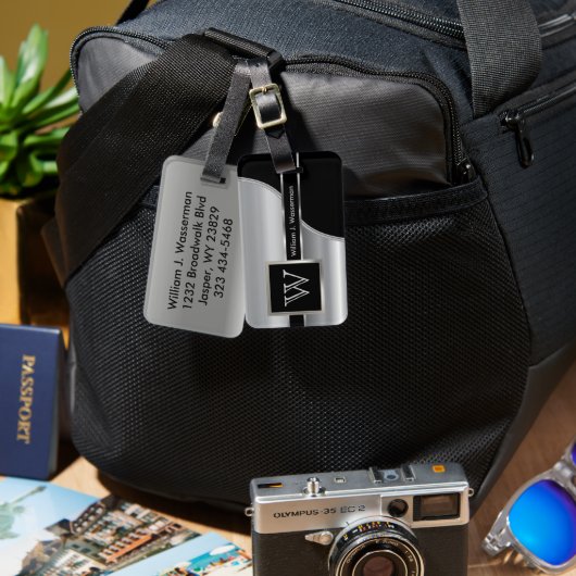 Silver Metal Masculine Monogram Executive Style Bagagelabel (Voorkant /achterkant)