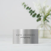 Silver Metal Modern Script QR Code Social Media Visitekaartje (Staand voorkant)