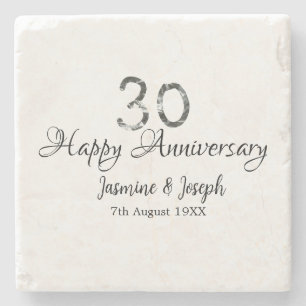 Silver Metallic 30th Happy jubileum toevoegen naam Stenen Onderzetter