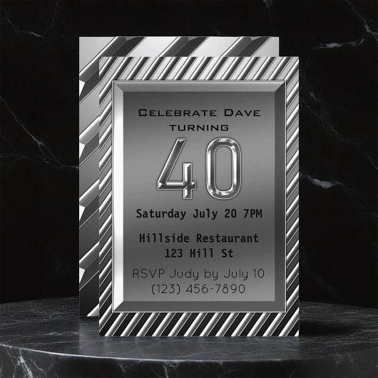 Silver Metallic 40th Birthday Kaart