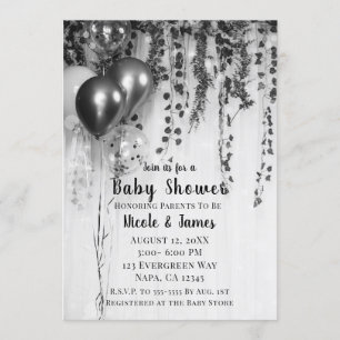 Silver Metallic Balloons Rustic Ivy Baby shower Kaart