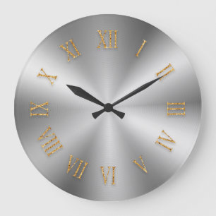 Silver Metallic Clock met Goldfoil Roman Numbers Grote Klok