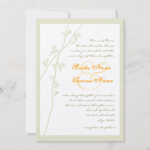 Silver Metallic & Coral Flower Wedding Invitation Kaart