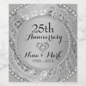 Silver Metallic Damask - 25th Jubileum Wijn Etiket (Enkel label)
