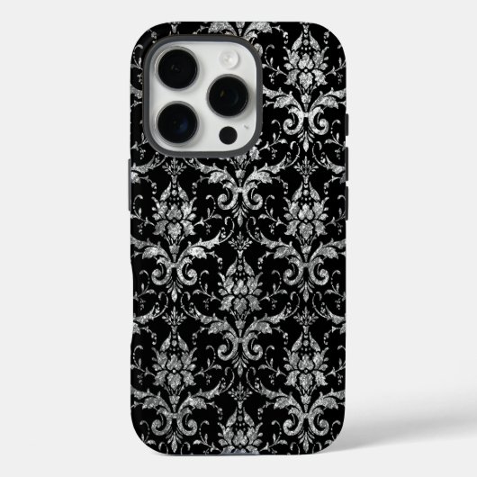 Silver Metallic Damask op Black Case-Mate iPhone Case (Achterkant)