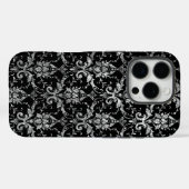 Silver Metallic Damask op Black Case-Mate iPhone Case (Achterkant (horizontaal))