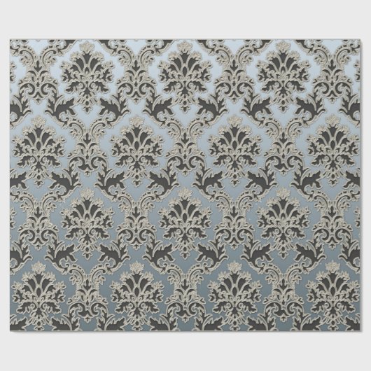 Silver Metallic Damask Pattern Wrapping Paper Cadeaupapier (Vlak)