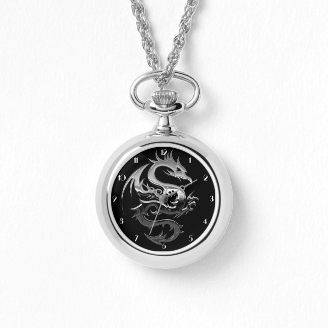 Silver Metallic Dragon Horloge (Voorkant)