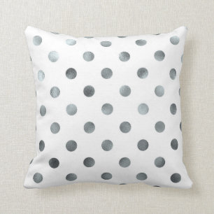 Silver Metallic Faux Foil Polka Dot White Kussen