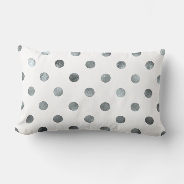 Silver Metallic Faux Foil Polka Dot White Kussen (Voorkant)