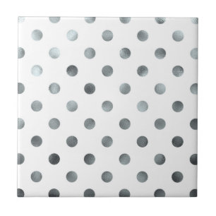 Silver Metallic Faux Foil Polka Dot White Tegeltje