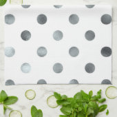Silver Metallic Faux Foil Polka Dot White Theedoek (Gevouwen)