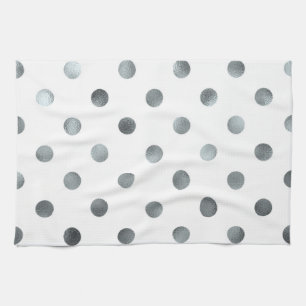 Silver Metallic Faux Foil Polka Dot White Theedoek