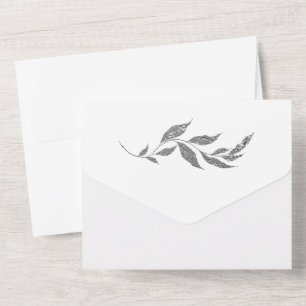 Silver Metallic Foliage Simple Wedding All in One Uitnodiging