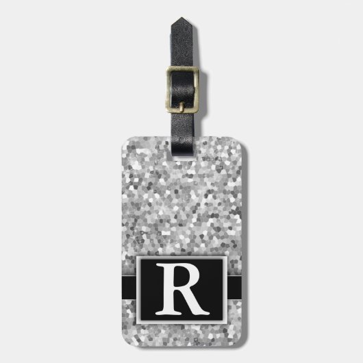 Silver Metallic Glitter Modern Elegant Monogram Bagagelabel (Voorkant verticaal)