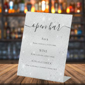 Silver metallic glitter sparkles script menu reclamebord met voetstuk