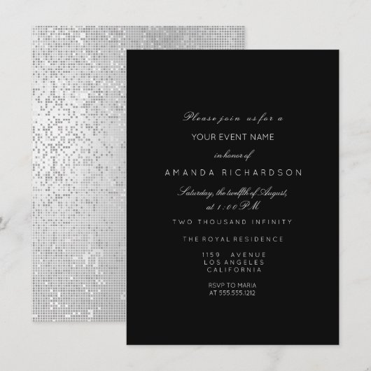 Silver Metallic Grey Black White Formal Invitation Kaart (Voorkant / Achterkant)