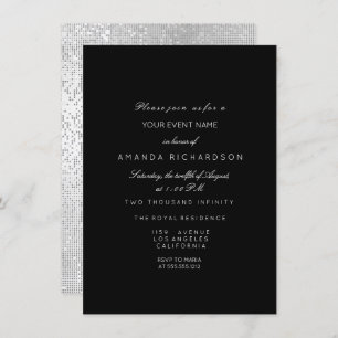 Silver Metallic Grey Black White Formal Invitation Kaart