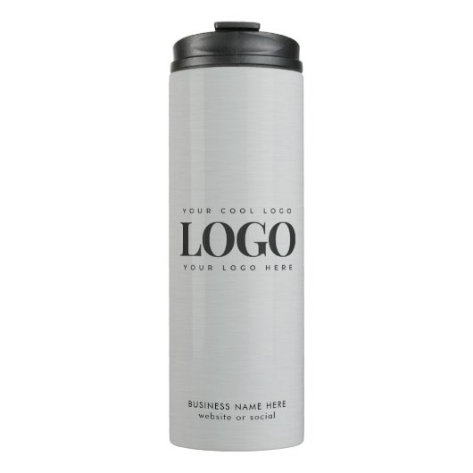 Silver Metallic Grey Custom Business Logo Thermosbeker (Voorkant)