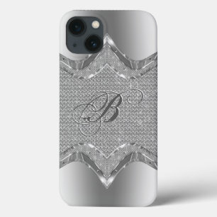 Silver Metallic look met diamanten patroon 2 iPhone 13 Hoesje