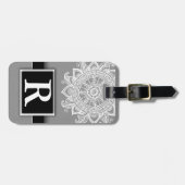 Silver Metallic Mandala Modern Elegant Monogram Bagagelabel (Voorkant horizontaal)