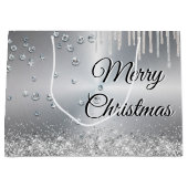 Silver Metallic Merry Kerstmis Groot Cadeauzakje (Voorkant)