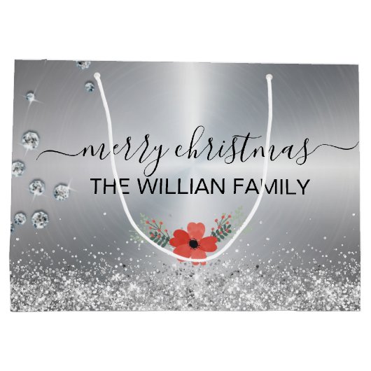 Silver Metallic Merry Kerstmis Groot Cadeauzakje (Achterkant)