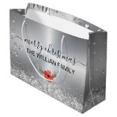 Silver Metallic Merry Kerstmis Groot Cadeauzakje (Achterkant Gekanteld)