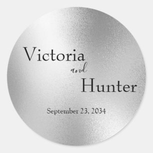 Silver Metallic Modern Elegant Wedding Ronde Sticker