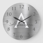 Silver Metallic Monogram Naam en Initiaal Grote Klok (Voorkant)