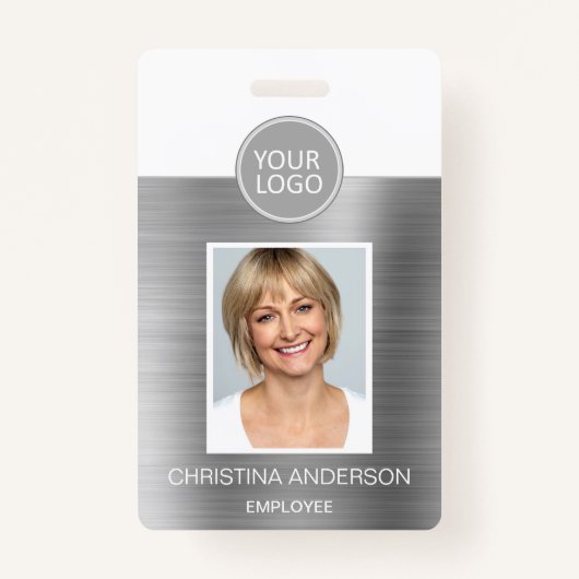 Silver Metallic Naam van de werknemer Logo Photo C Badge (Voorkant)