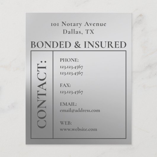 Silver metallic notaris  flyer (Achterkant)
