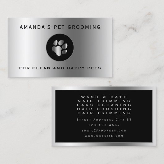 Silver metallic paw elegant visitekaartje (Voorkant / Achterkant)