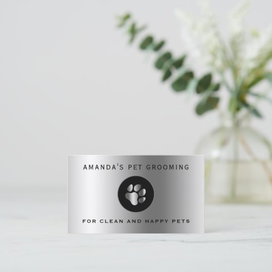 Silver metallic paw elegant visitekaartje (Staand voorkant)