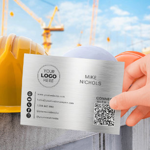 Silver Metallic QR Code Logo Verbind met ons Visitekaartje