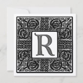 Silver Metallic R Monogram Uitnodiging (Voorkant)
