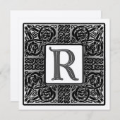 Silver Metallic R Monogram Uitnodiging (Voorkant / Achterkant)