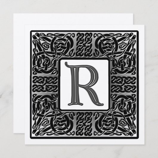 Silver Metallic R Monogram Uitnodiging (Voorkant / Achterkant)