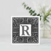 Silver Metallic R Monogram Uitnodiging (Staand voorkant)