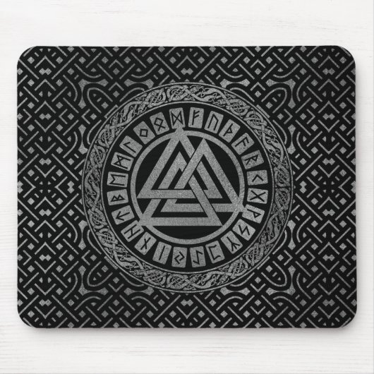 Silver Metallic Valknut Symbool op Keltisch Patroo Muismat (Voorkant)